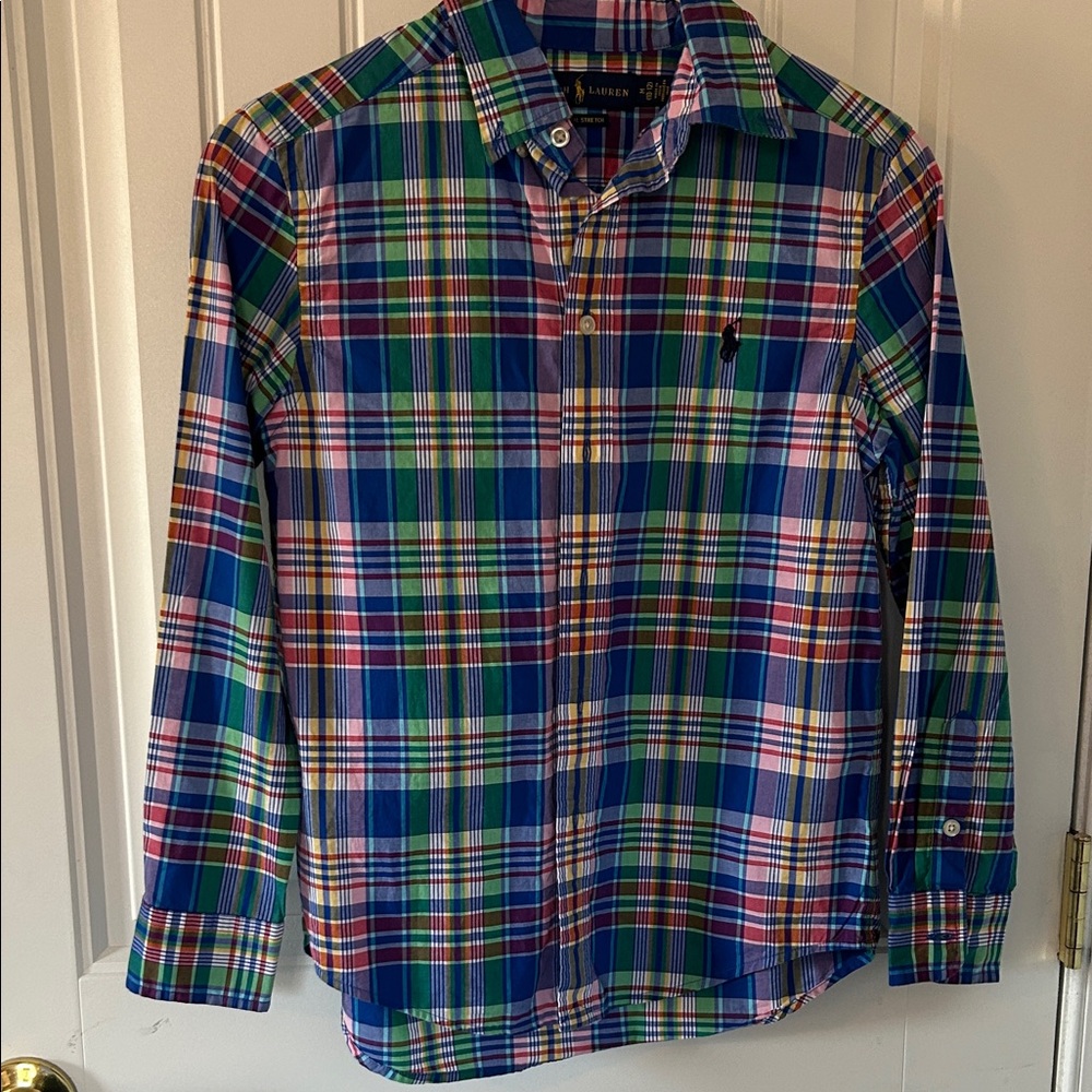 Boy's Ralph Lauren Blue and Green Plaid button up shirt